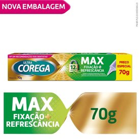 FIXADOR DE PRÓTESE ULTRA COREGA CREME MAX FIXAÇÃO + REFRESCÂNCIA SABOR MENTA 70G