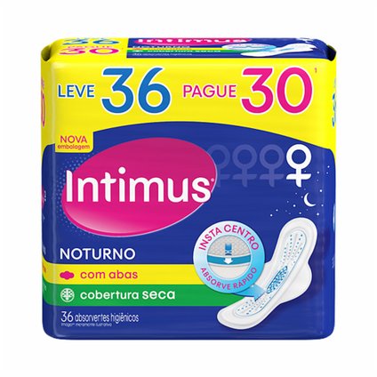 ABSORVENTE INTIMUS NOTURNO SECA COM ABAS 36 UNIDADES