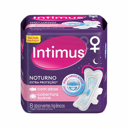 ABSORVENTE EXTERNO INTIMUS NOTURNO EXTRA PROTEÇÃO SUAVE COM ABAS 8 UNIDADES