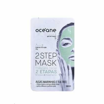 MÁSCARA FACIAL OCEANE 2 ETAPAS GEL DE LIMPEZA 3G + TRATAMENTO ALGAS MARINHAS E TEA TREE 10G