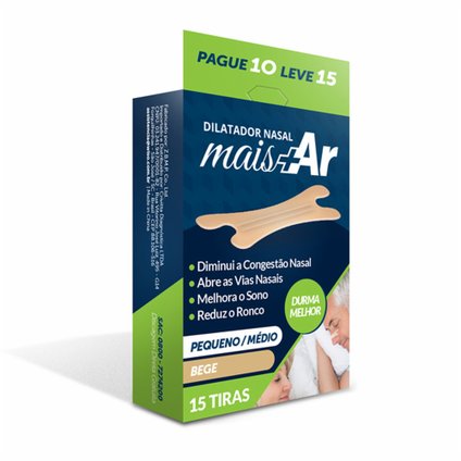 DILATADOR NASAL MAIS AR - PEQUENO/MÉDIO -  BEGE - CAIXA C/ 15 UNID