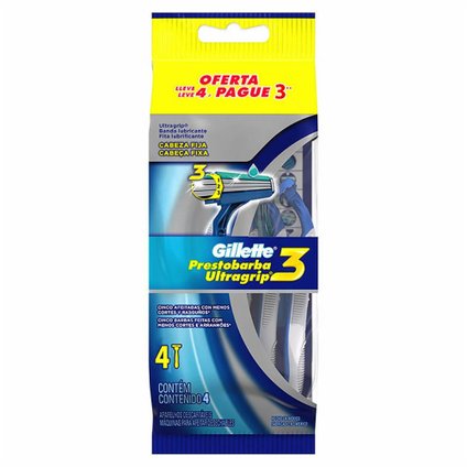 APARELHO BARBEAR GILLETTE PRESTOBARBA ULTRAGRIP3 LEVE 4 PAGUE 3