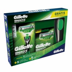 Kit Gillette Mach3 Sensitive Aparelho De Barbear Com 2 Cargas Grátis E Porta Aparelho