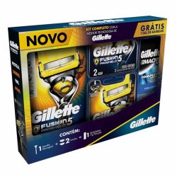 Kit Gillette Fusion Proshield Aparelho De Barbear Com 2 Cargas Gráts E Gel De Barbear Mach3 71g
