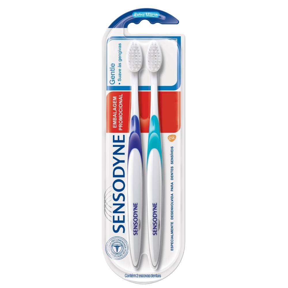 KIT PROMOCIONAL SENSODYNE GENTLE COM DUAS ESCOVAS DENTAIS PARA DENTES SENSÍVEIS