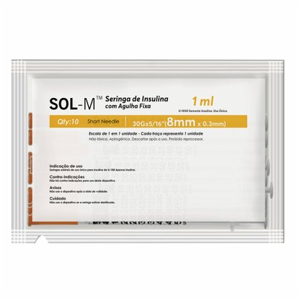 SERINGA INSULINA SOL-M 1 ML 8 X 0,3 BAG C/10