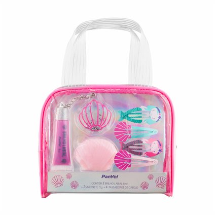 KIT INFANTIL PANVEL SEREIA - BRILHO LABIAL + SABONETE CONCHA + 4 PASSADORES DE CABELO