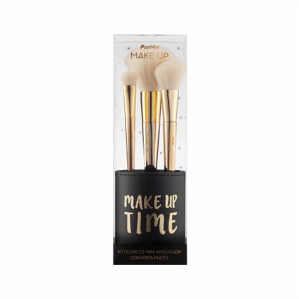KIT PANVEL MAKE UP - 3 PINCÉIS + PORTA PINCEL