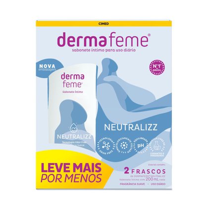 KIT SABONETE LÍQUIDO ÍNTIMO DERMAFEME NEUTRALIZZ 200ML COM 2 UNIDADES