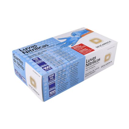 LUVAS NITRÍLICAS P SEM PÓ AZUL DESCARPACK 100 UNIDADES