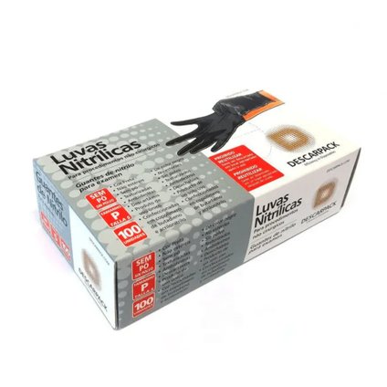 LUVAS NITRÍLICAS P SEM PÓ PRETA DESCARPACK 100 UNIDADES