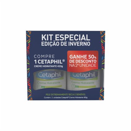 KIT PROMOCIONAL CETAPHIL CREME HIDRATANTE 453G COM 50% DE DESCONTO NA SEGUNDA UNIDADE