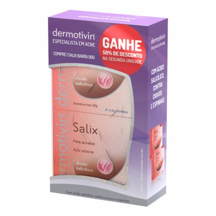 KIT PROMOCIONAL SABONETE BARRA DERMOTIVIN SALIX 90G COM DESCONTO DE 50% NA SEGUNDA UNIDADE