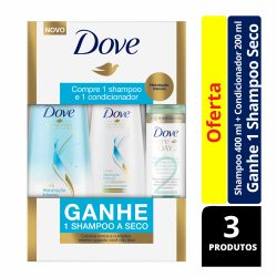 Kit Dove Hidratação Intensa Shampoo 400ml + Condicionador 200ml + Shampoo A Seco Grátis
