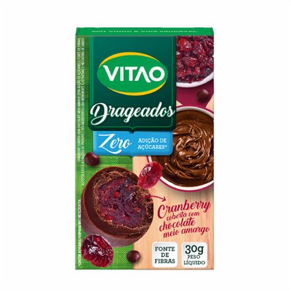 CHOCOLATE VITAO CRANBERRY MEIO AMARGO ZERO DRAGEADO 30G