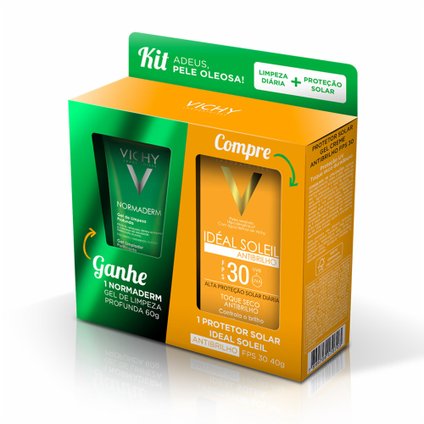 KIT VICHY IDEAL SOLEIL ANTIBRILHO FPS30 40G+ VICHY NORMADERM GEL DE LIMPEZA 60G