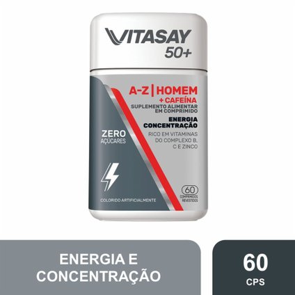 SUPLEMENTO VITAMÍNICO VITASAY 50+ HOMEM A-Z + CAFEÍNA 60 COMPRIMIDOS