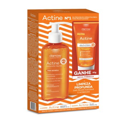 KIT SABONETE LÍQUIDO ACTINE PELE ACNEICA 140ML GRÁTIS ACTINE 60ML