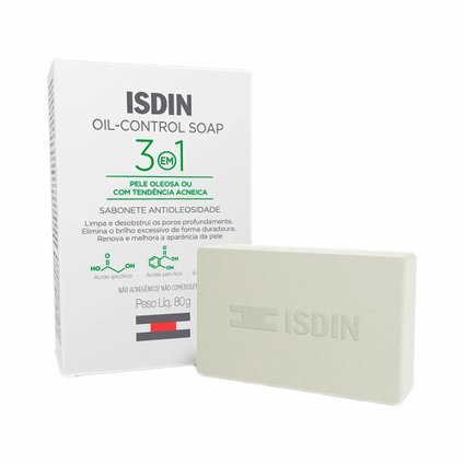 SABONETE EM BARRA FACIAL ISDIN OIL CONTROL SOAP 3 EM 1 80G