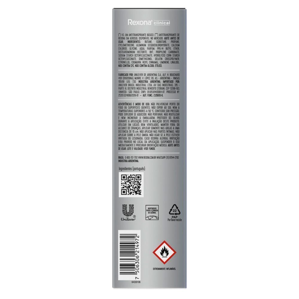 Desodorante Antitranspirante Aerosol Rexona Clinical Clean Men 91g