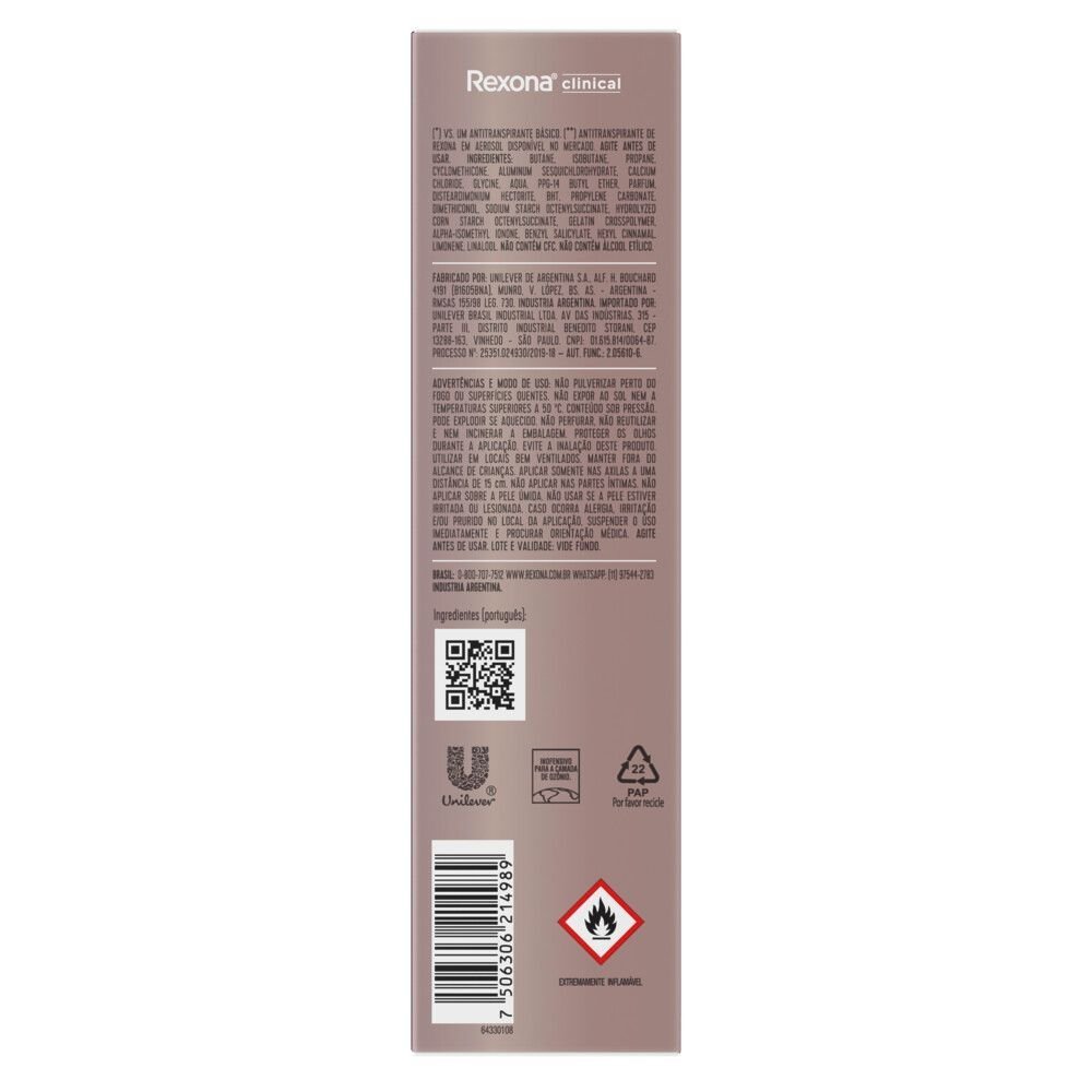 Antitranspirante Aerosol Rexona Clinical Classic 150ml