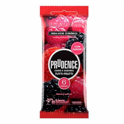 PRESERVATIVO PRUDENCE CORES  SABORES TUTTI-FRUTTI COM 6 UNIDADES