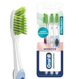 KIT ESCOVA DE DENTE ORAL-B SENSITIVE GENGIVA DETOX EXTRA MACIA 3 UNIDADES