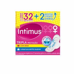 Absorvente Intimus Gel Com Abas Suave Com 32 Unidades Grátis 2 Protetores Diário