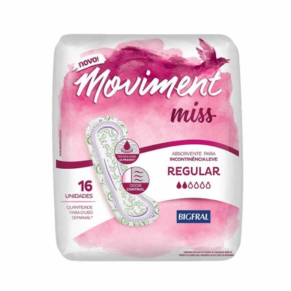 ABSORVENTE PARA INCONTINÊNCIA BIGFRAL MOVIMENT MISS REGULAR COM 16 UNIDADES
