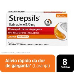 Pastilhas Para Garganta Strepsils Sabor Laranja - Sem Açúcar - Caixa 8 Pastilhas