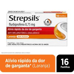 Pastilhas Para Garganta Strepsils Sabor Laranja - Sem Açúcar - Caixa 16 Pastilhas