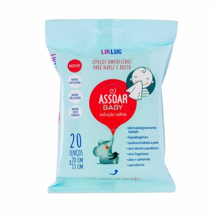 LENÇO UMEDECIDO PARA ROSTO E NARIZ COM SORO FISIOLOGICO ASSOAR BABY
