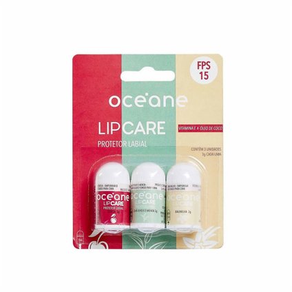 PROTETOR LABIAL OCEANE LIPCARE BLISTER FPS15 COM 3 UNIDADES