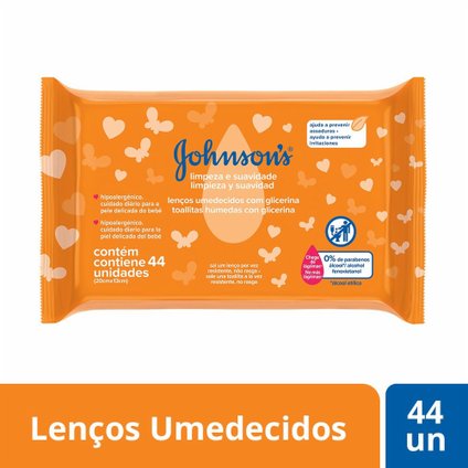 LENÇOS UMEDECIDOS JOHNSON'S BABY LIMPEZA E SUAVIDADE COM 44 UNIDADES