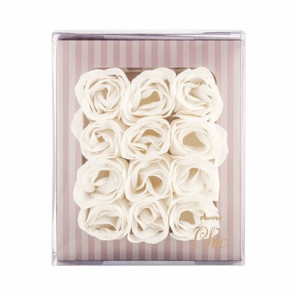 KIT PANVEL CHIC ROSAS BRANCAS COM 12 SABONETES EM PÉTALAS