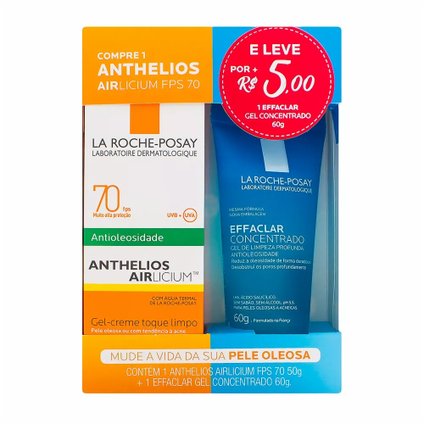 KIT PROTETOR SOLAR LA ROCHE -POSAY ANTHELIOS AIRLICIUM SEM COR FPS 70 50G LEVE EFFACLAR GEL 60G CONC