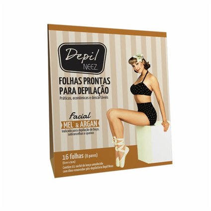 FOLHA PRONTA PARA DEPILAÇÃO FACIAL DEPIL NEEZ MEL  ARGAN COM 16 UNIDADES