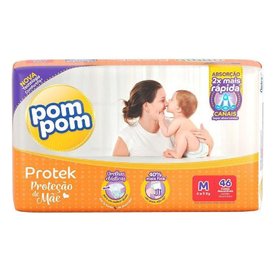 FRALDA POM POM PROTEK PROTEÇÃO DE MÃE MEGA M COM 46 UNIDADES