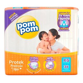 FRALDA POM POM PROTEK PROTEÇÃO DE MÃE MEGA XG COM 36 UNIDADES