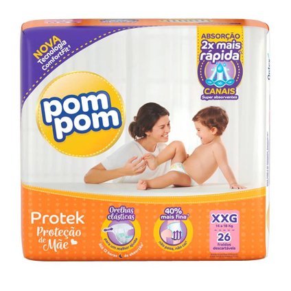 FRALDA POM POM PROTEK PROTEÇÃO DE MÃE MEGA XXG COM 26 UNIDADES