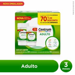 Kit Centrum Adulto Multivitamínico Com Vitaminas De A A Z 60 Comprimidos + 30 Comprimidos
