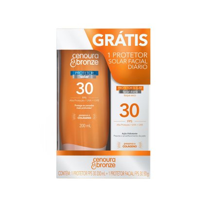 KIT CENOURA  BRONZE PROTETOR SOLAR FPS30 200ML GRÁTIS PROTETOR SOLAR FACIAL FPS30 50ML