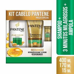Kit Pantene Restauração Profunda Shampoo 400ml + Condicionador 3 Minutos Milagrosos + Ampola 15ml