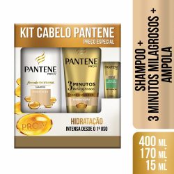 Kit Pantene Hidratação Shampoo 400ml + Condicionador 3 Minutos Milagrosos + Ampola 15ml