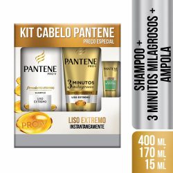 Kit Pantene Liso Extremo Shampoo 400ml + Condicionador 3 Minutos Milagrosos + Ampola 15ml