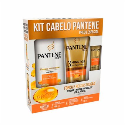KIT PANTENE FORÇA E RECONSTRUÇÃO SHAMPOO 400ML + CONDICIONADOR 3 MINUTOS MILAGROSOS + AMPOLA 15ML