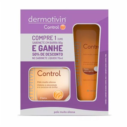 KIT DERMOTIVIN CONTROL SABONETE BARRA 90G LEVE DERMOTIVIN CONTROL SABONETE LÍQUIDO 70ML C/ 50% DESCO