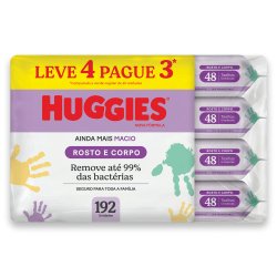 Lenços Umedecidos Huggies Rosto E Corpo Limpeza Leve 4 Pague 3 - 192 Unidades
