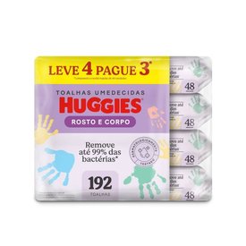 LENÇOS UMEDECIDOS HUGGIES ROSTO E CORPO LIMPEZA LEVE 4 PAGUE 3 - 192 UNIDADES