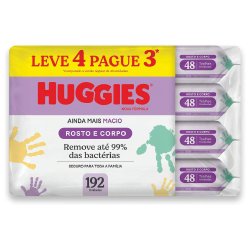 Lenços Umedecidos Huggies Rosto E Corpo Limpeza Leve 4 Pague 3 - 192 Unidades